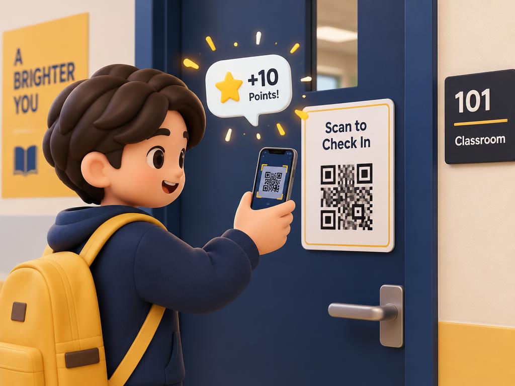 A learner scanning a QR code to check in