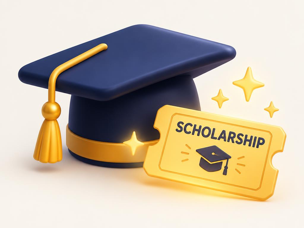 A graduation cap with a scholarship ticket
